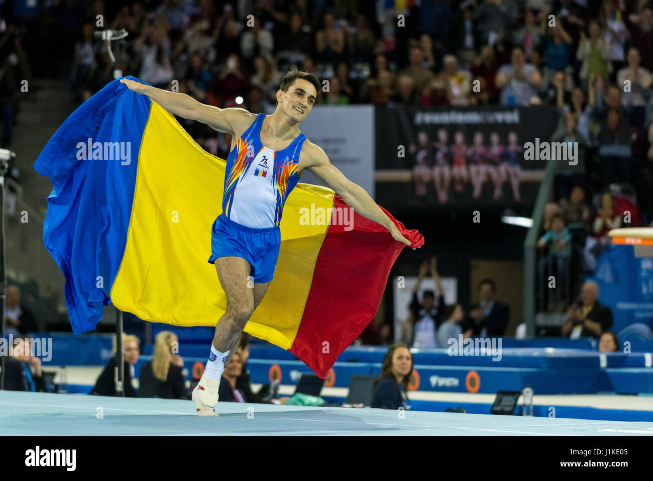Marian Dragulescu (ROU) - gold medal - during the floor Awarding Ceremony Men's Apparatus Finals at the European Men's and Women's Artistic Gymnastics Championships in Cluj Napoca, Romania. 22.04.2017 Photo: Catalin Soare/dpa Stock Photo