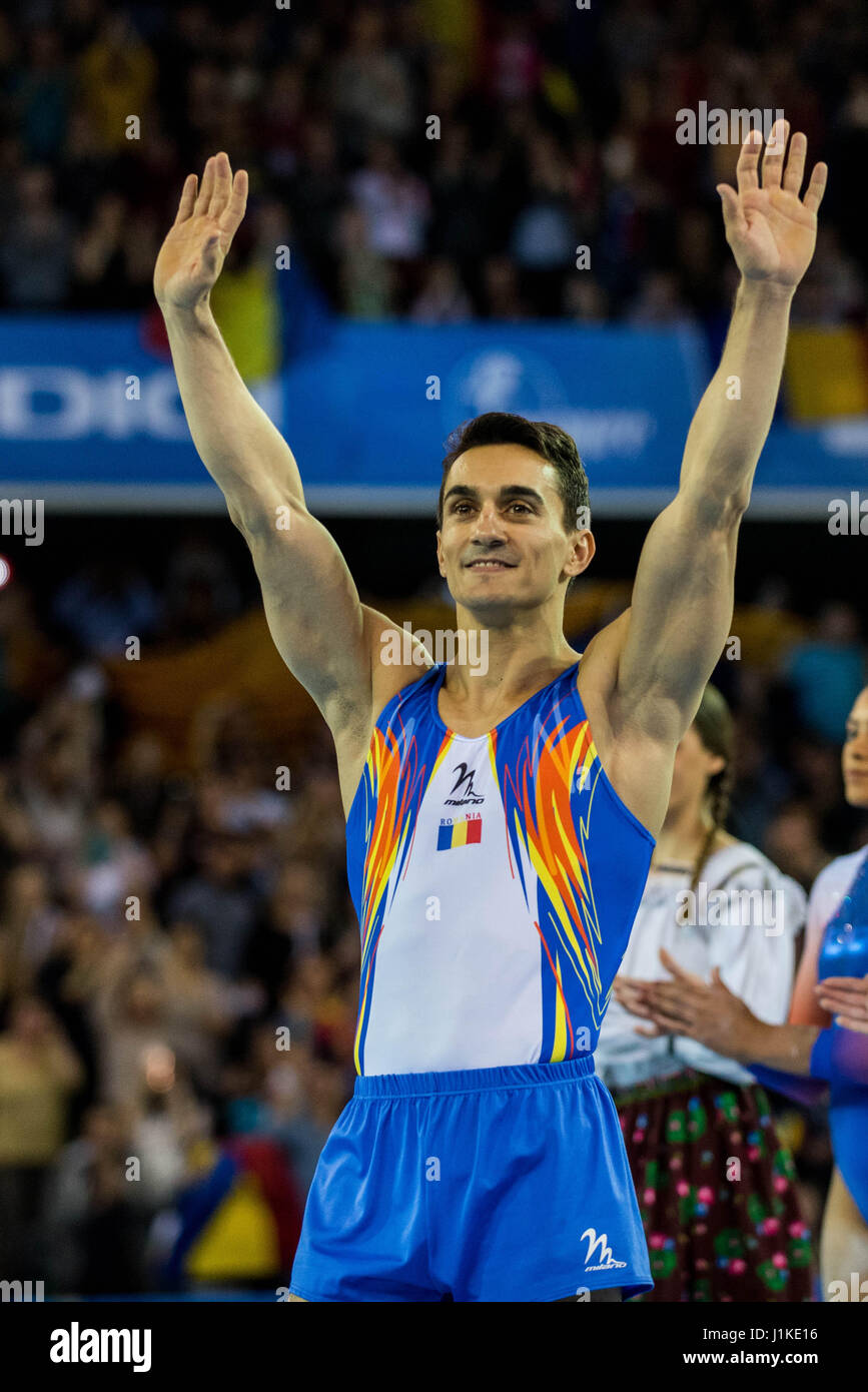 Marian Dragulescu (ROU) - gold medal during the floor Awarding Ceremony Men's Apparatus Finals at the European Men's and Women's Artistic Gymnastics Championships in Cluj Napoca, Romania. 22.04.2017 Photo: Catalin Soare/dpa Stock Photo