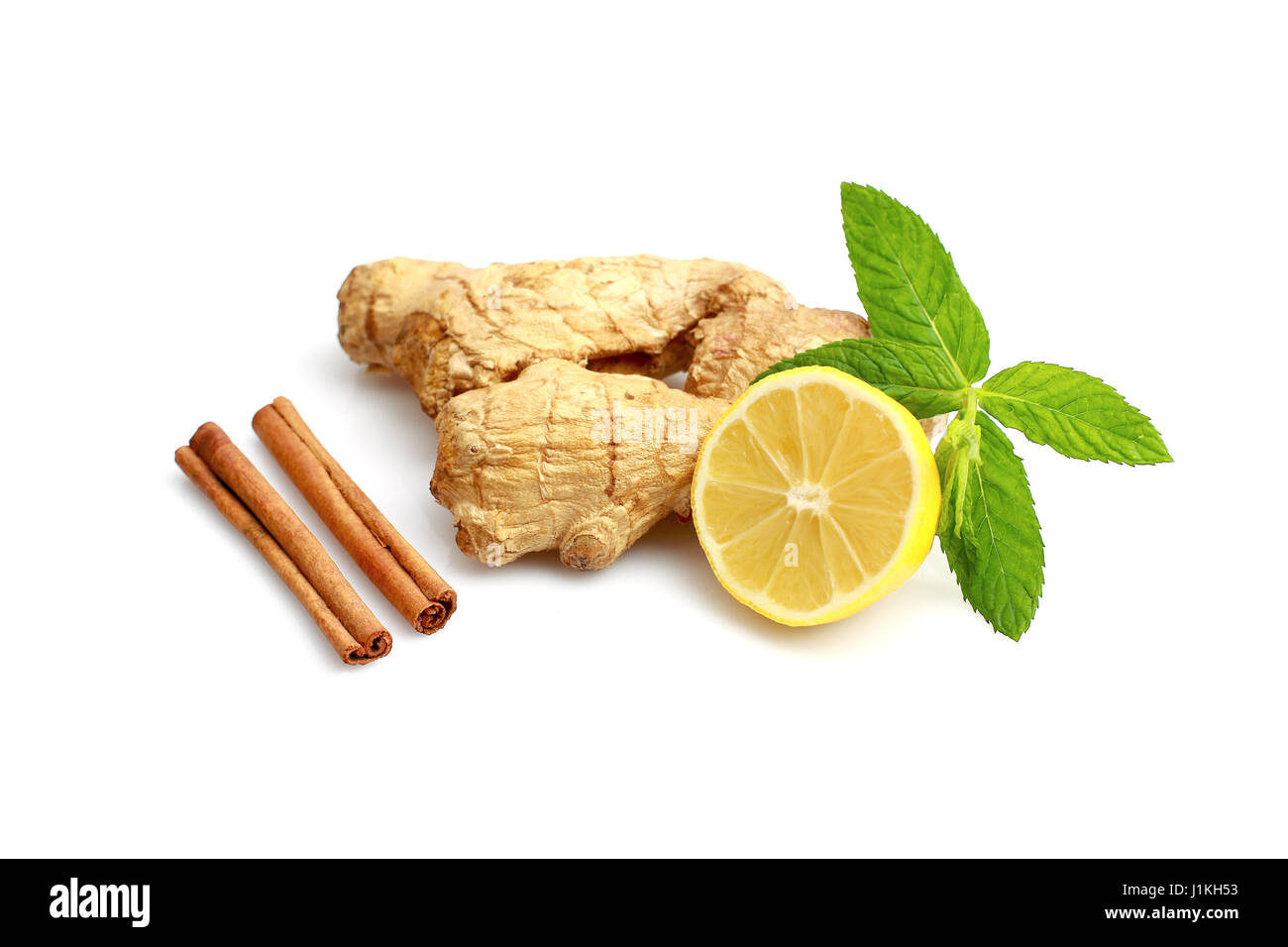 Ginger, lemon, honey mint leaves on white background Stock Photo Alamy