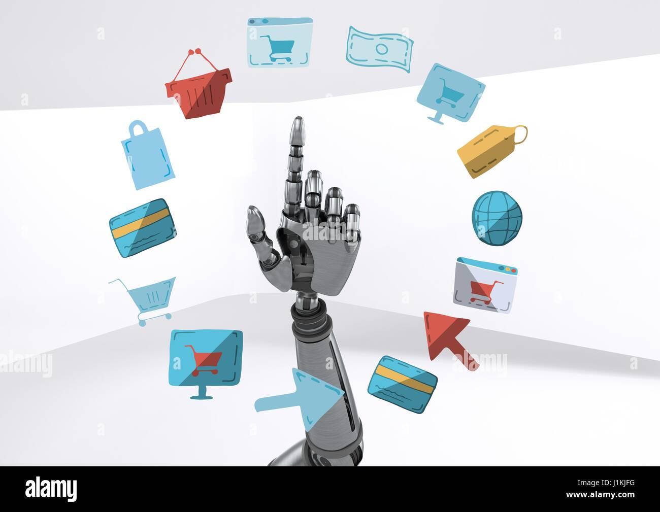 Digital composite of Android hand pointing with online shopping ...
