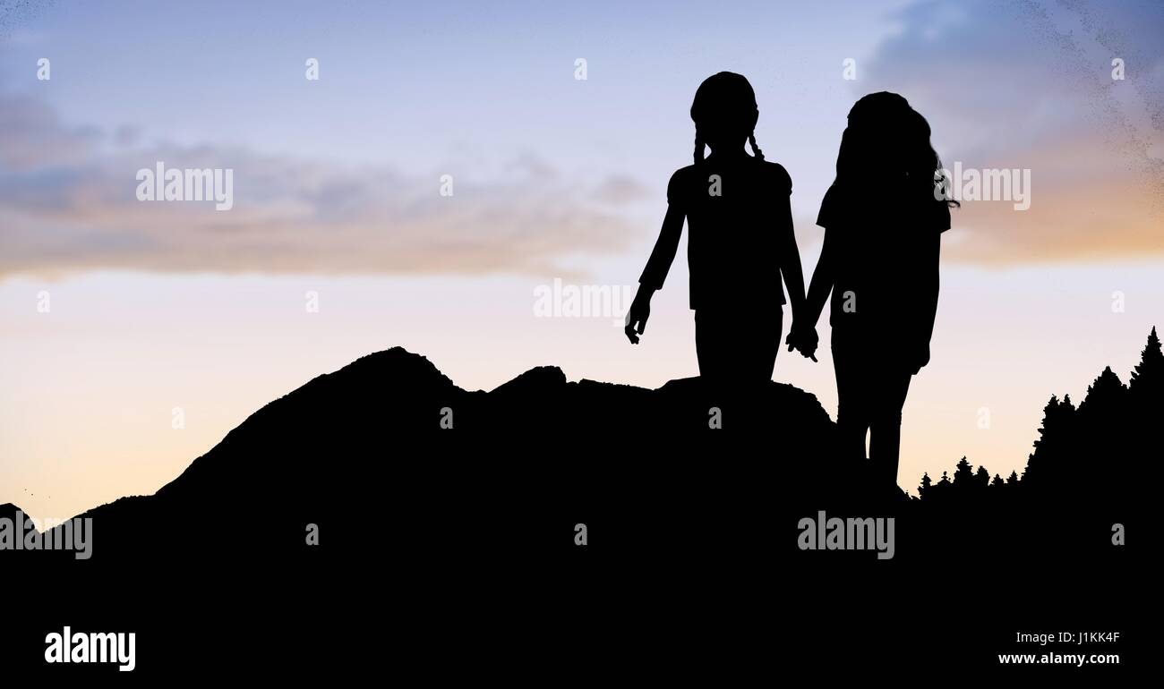 Three girls holding hands vector hi-res stock photography and images ...