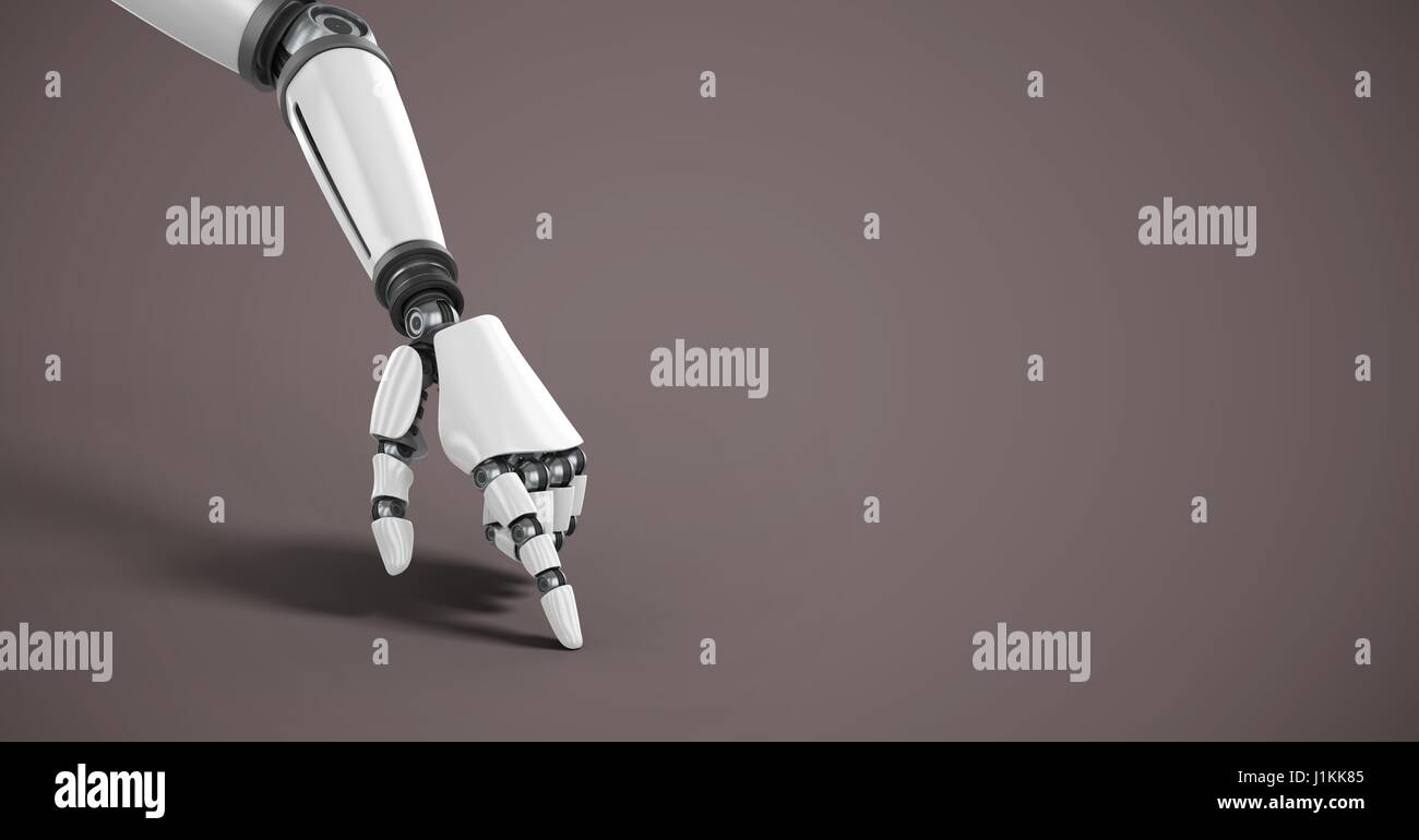 Digital composite of Android Robot hand pointing with brown background ...