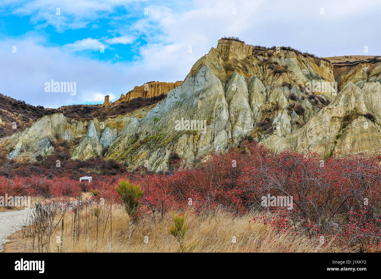 The geological formation of Clay Cliffs near Omarama, New Zealand Stock Photo
