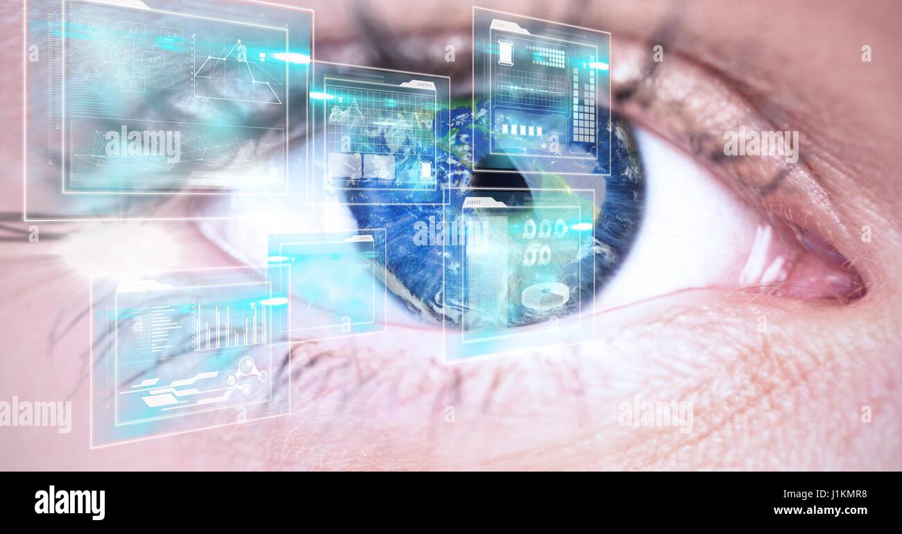 Digital composite of Extreme close-up of human eye with interface ...