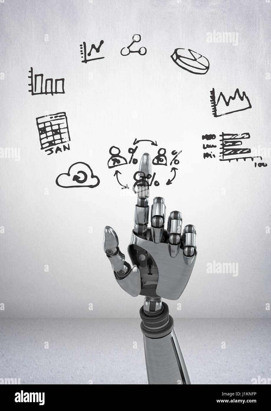 Digital composite of Android hand pointing with charts Business ...