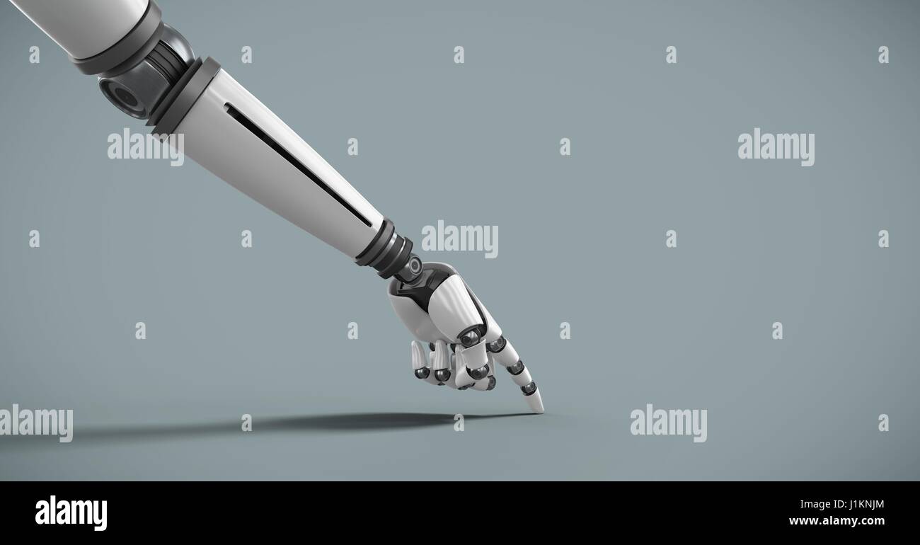 Digital composite of Android Robot hand pointing with blue background ...