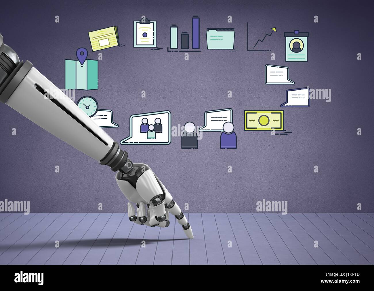 Digital composite of Android hand pointing with business drawings ...
