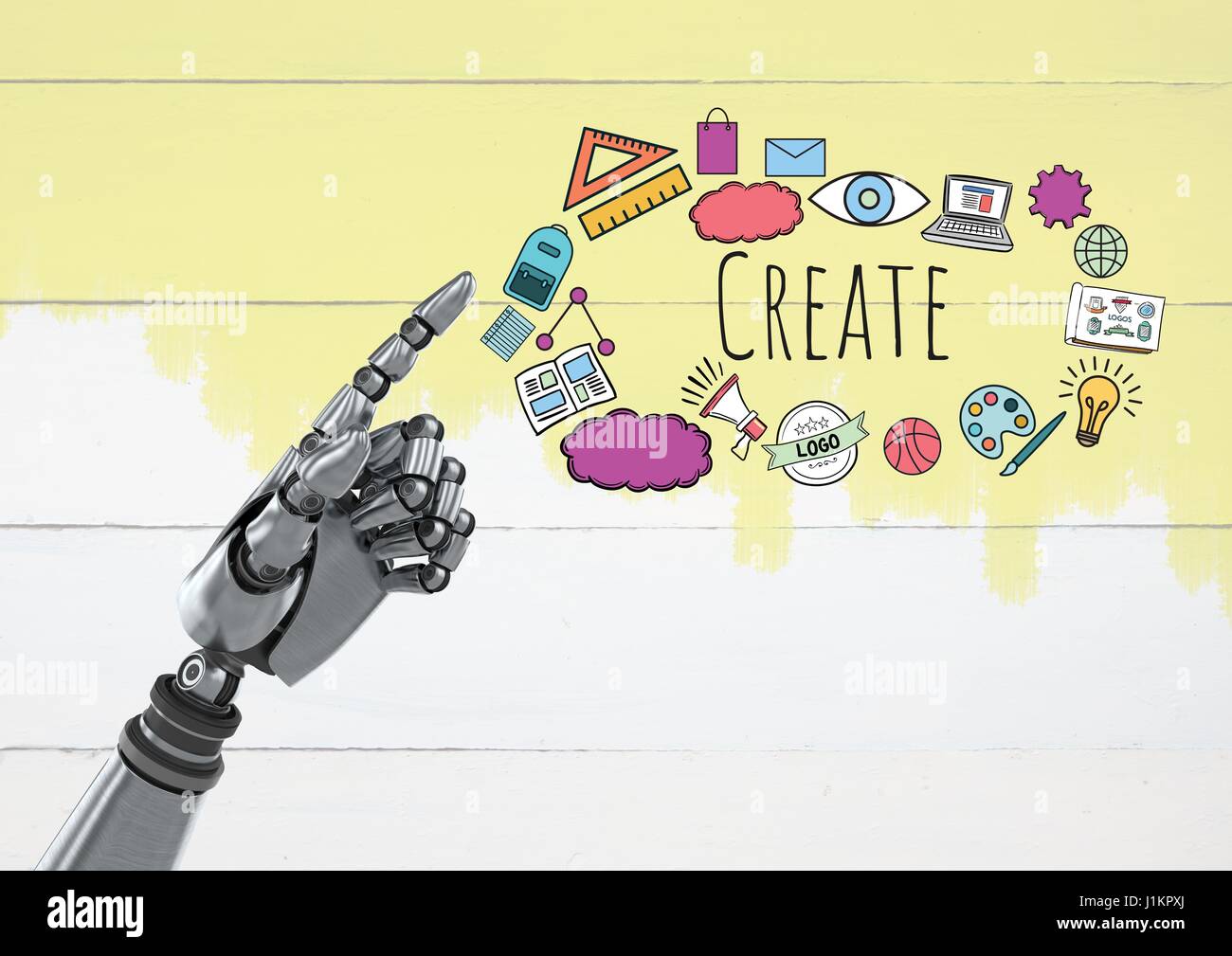 Digital composite of Android hand pointing and Create text with ...