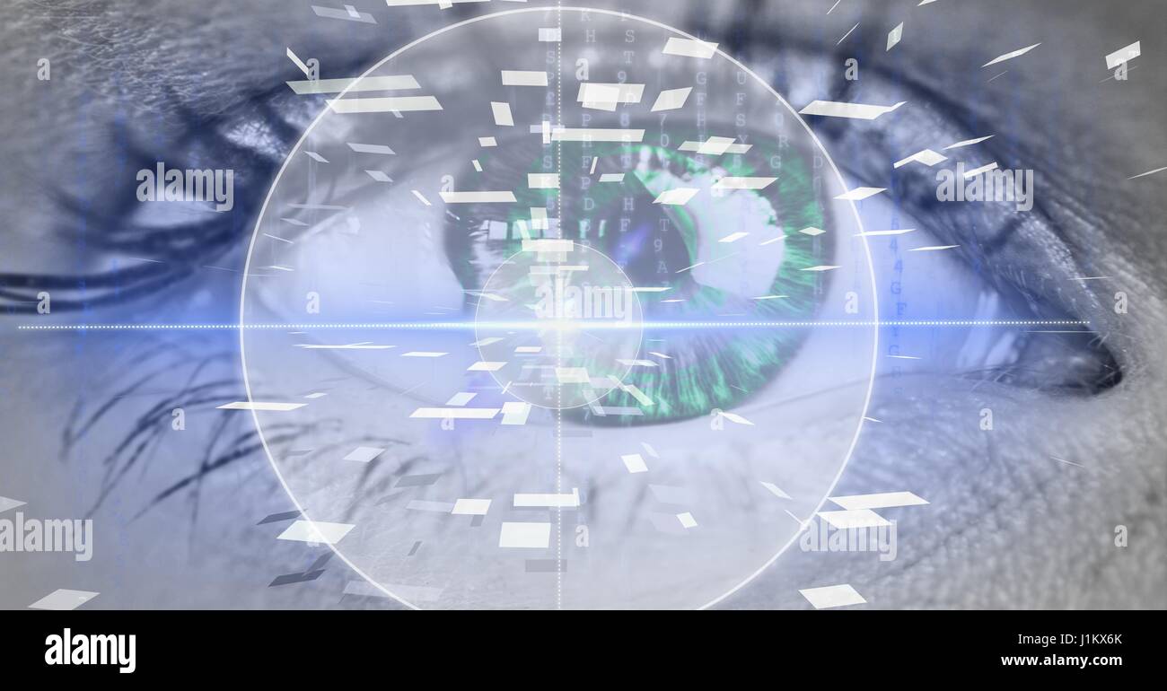 Digital composite of Eye looking at futuristic interface Stock Photo ...