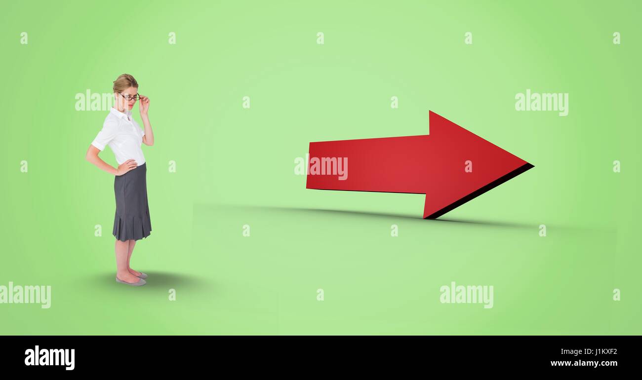Digital composite of Businesswoman with red arrow sign Stock Photo - Alamy