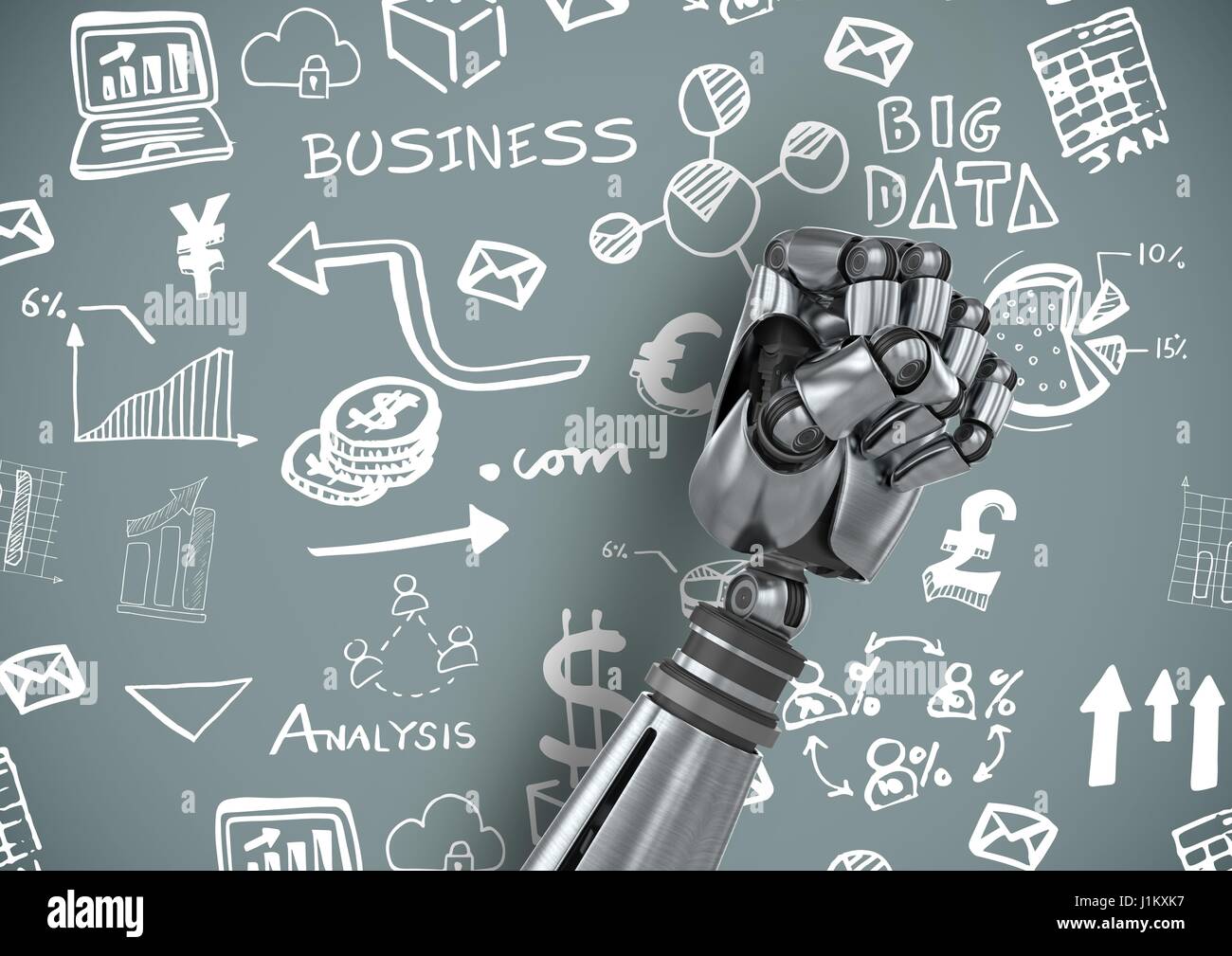 Digital composite of Android hand fist with Business graphics drawings ...