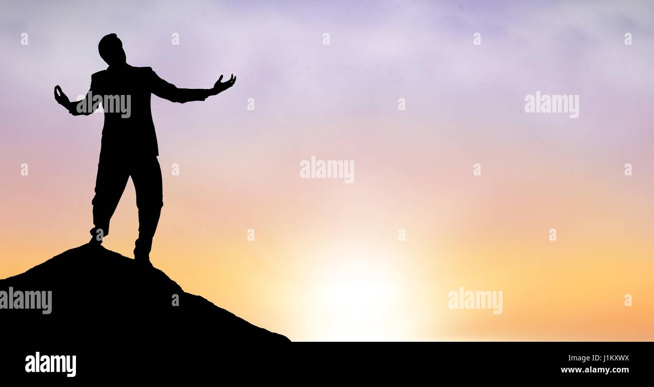 Digital composite of Silhouette businessman with arms outstretched
