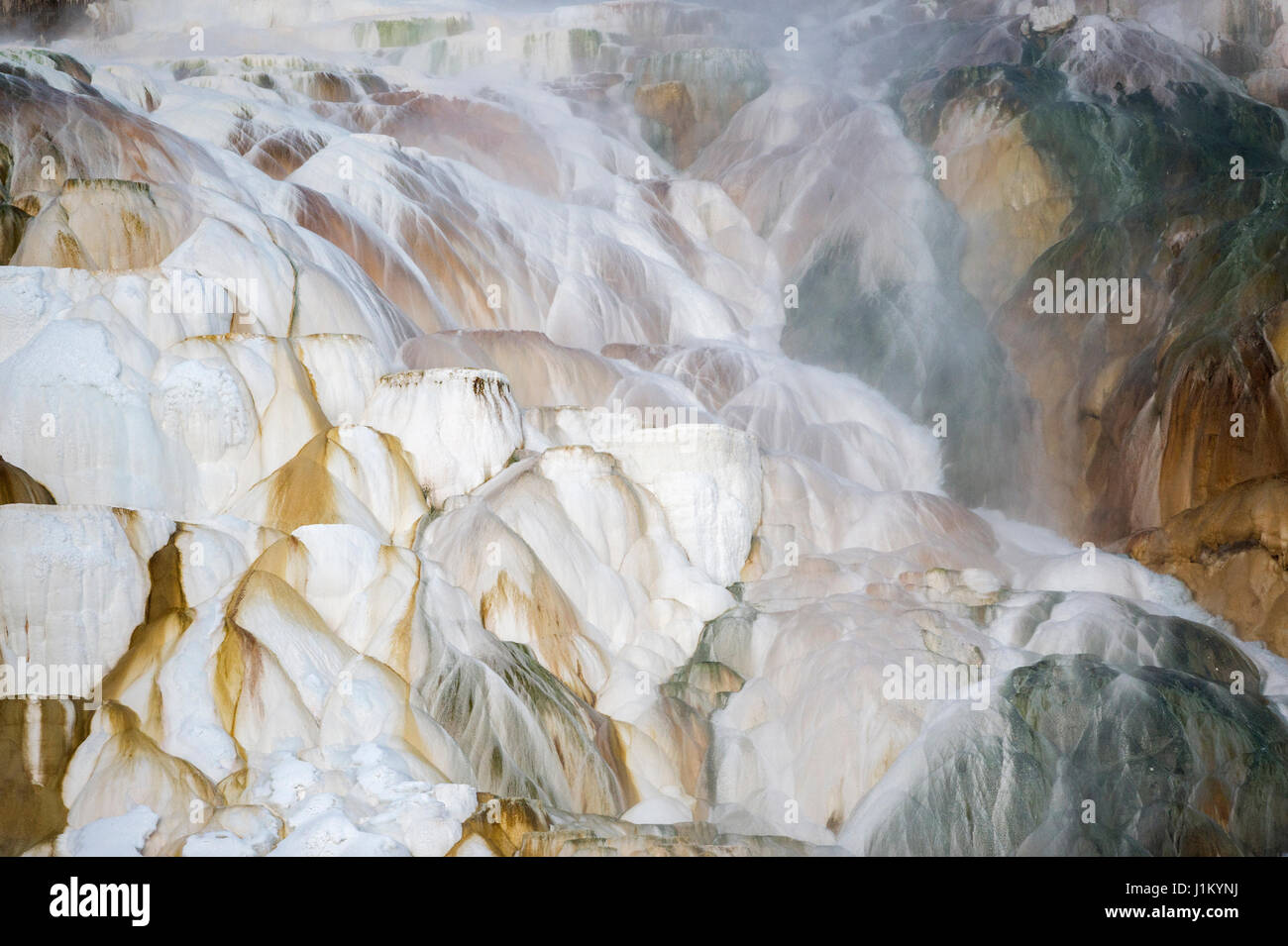 Mammoth Hot Springs in winter, famous colorful travertine terraces, UNESCO World Heritage, Yellowstone Natinal Park, Wyoming, USA. Stock Photo