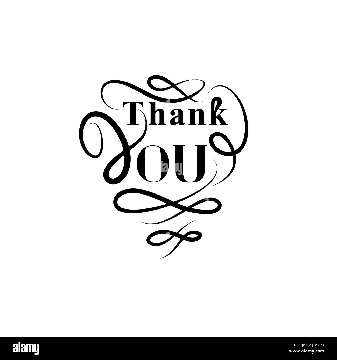 Thank you greeting card with handwritten lettering and swirl floral