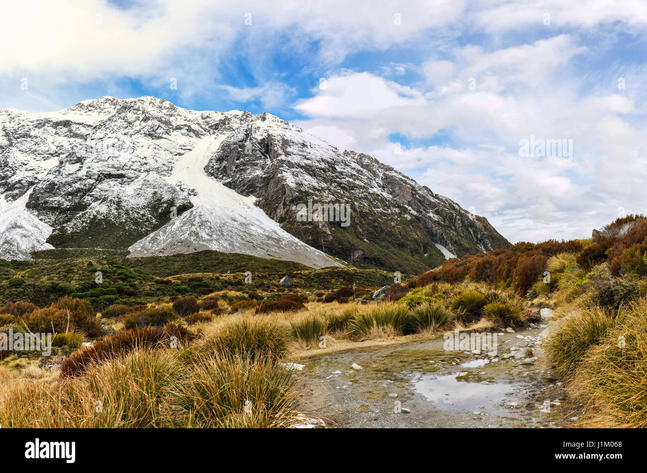 Winter landscape in the Aoraki/Mount Cook National Park, New Zealand Stock Photo