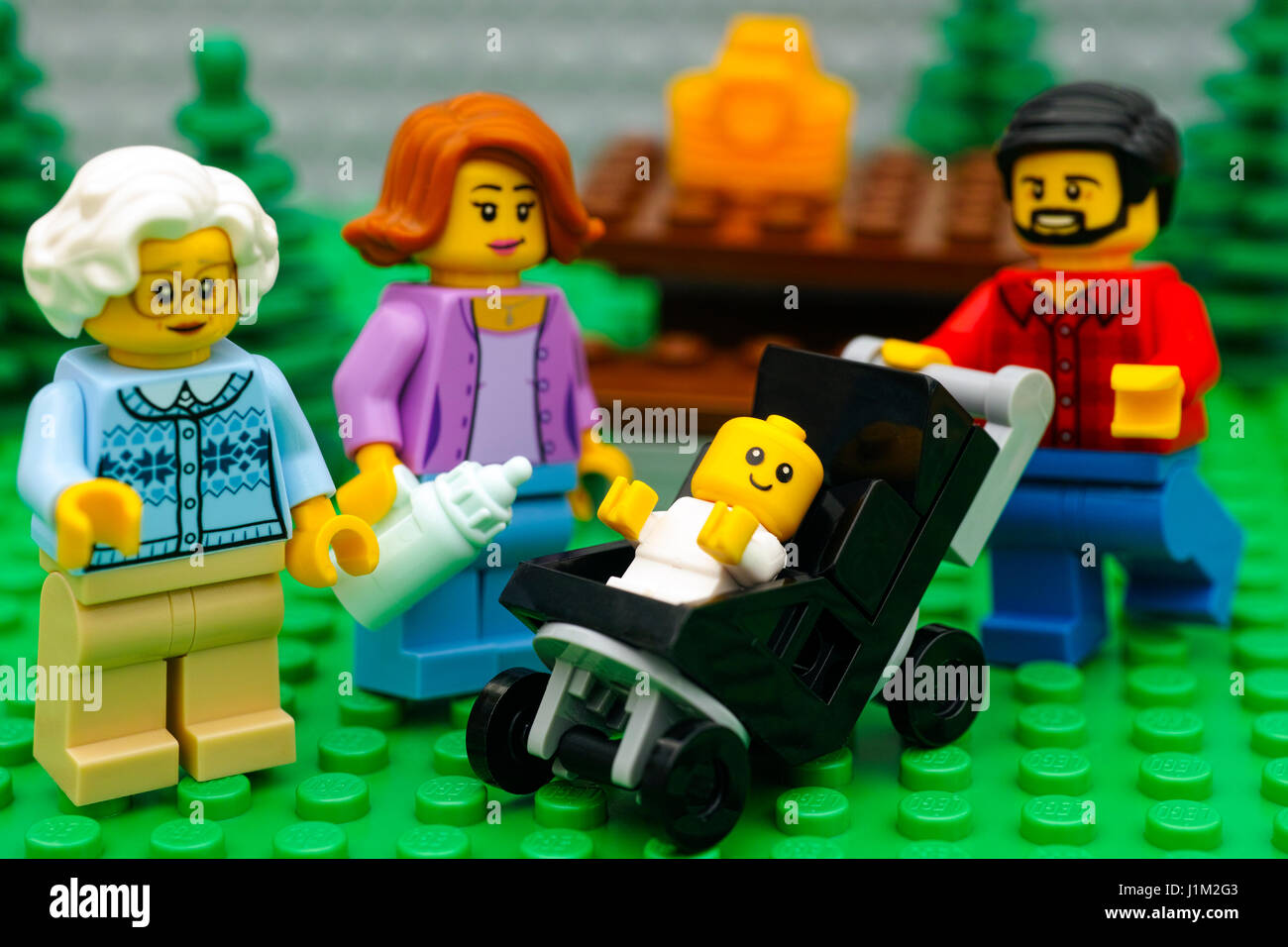 Tambov, Russian Federation - September 21, 2016 Lego family on a picnic ...