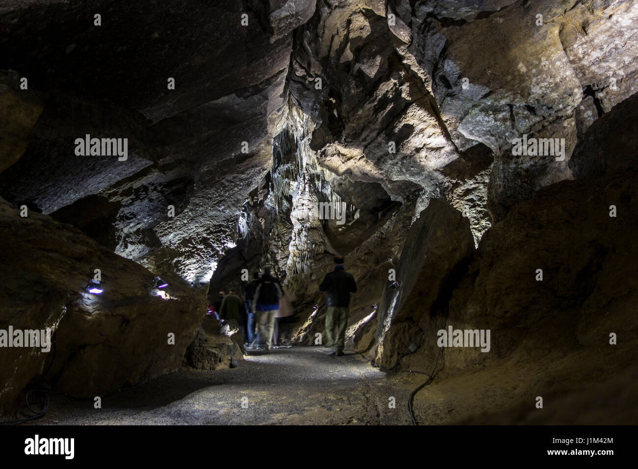 Tourists visiting galleries during guided tour in the Caves of Han-sur-Lesse / Grottes de Han, Belgian Ardennes, Belgium Stock Photo