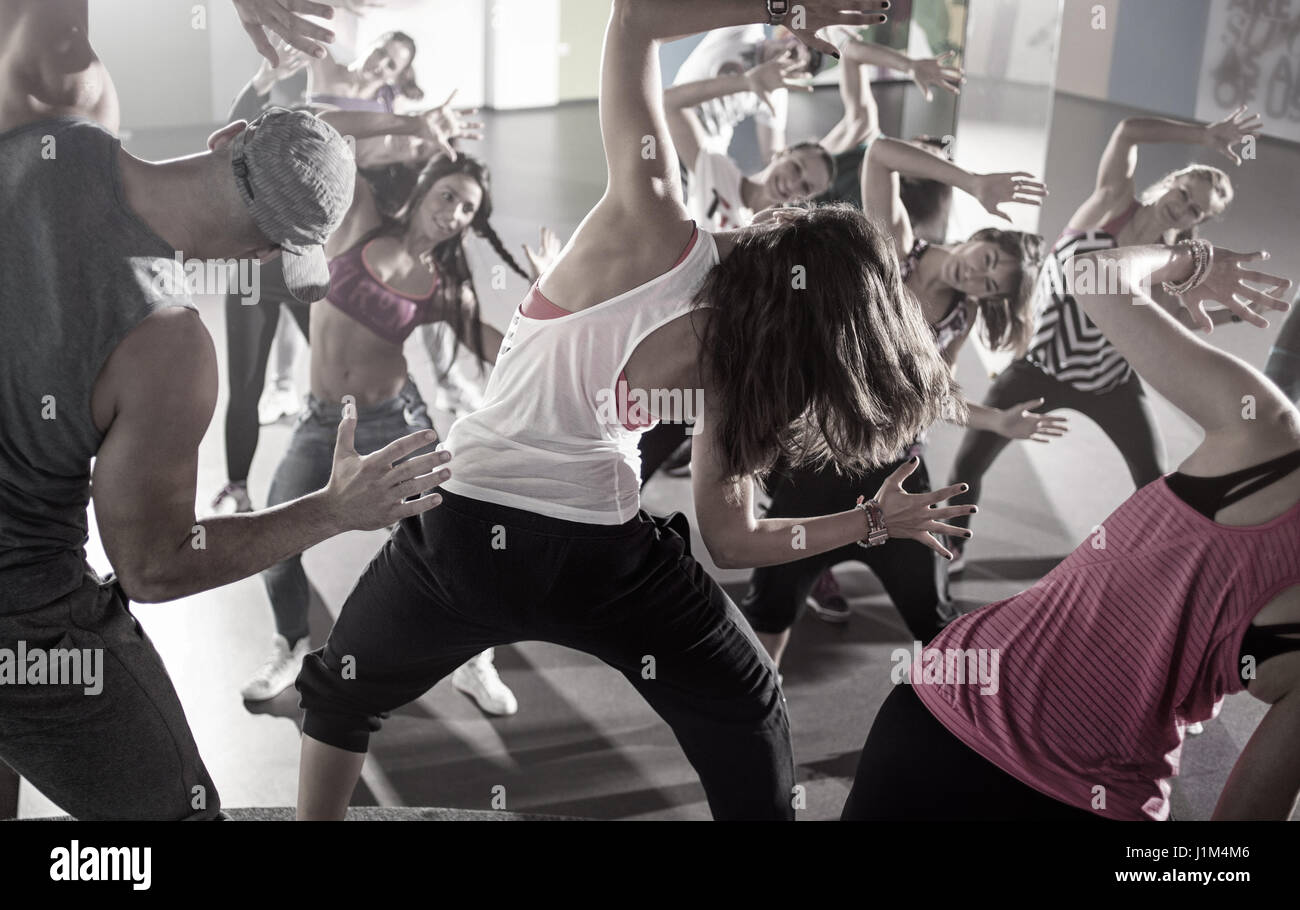 group of dancers at fitness training in studio Stock Photo