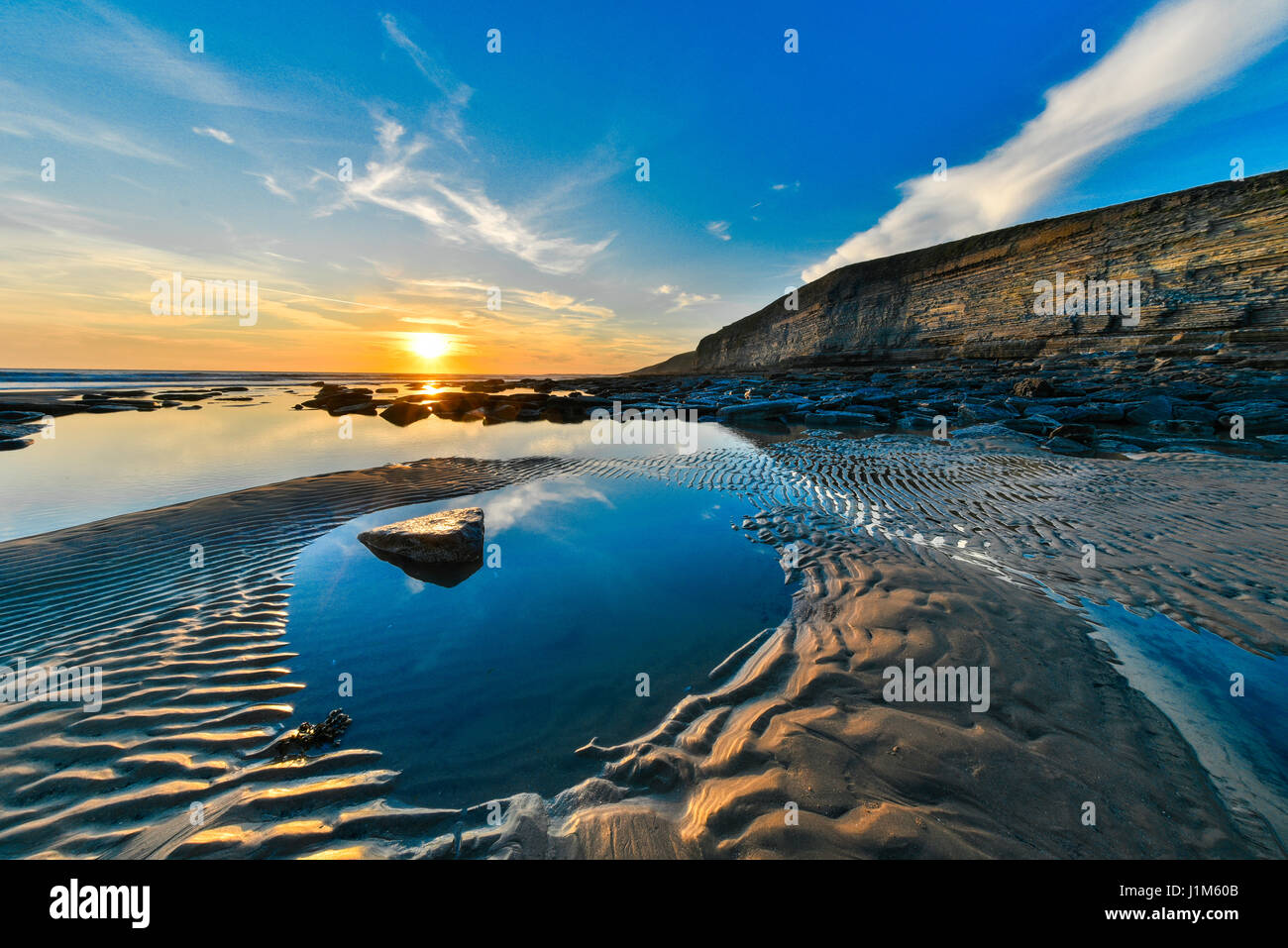Sunset at Dunraven Bay, Vale of Glamorgan, South Wales Stock Photo
