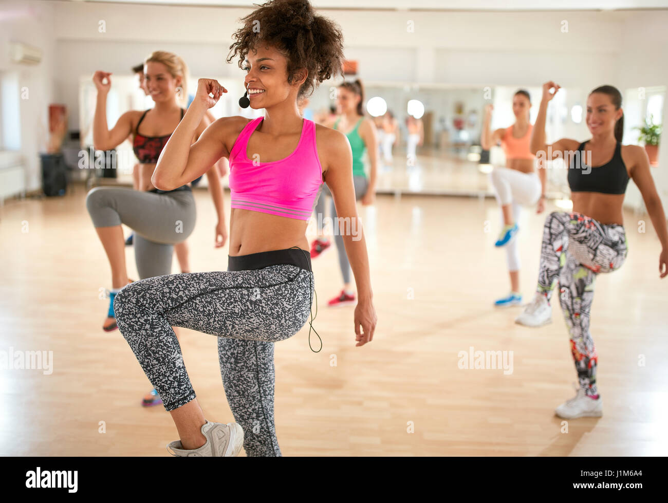 Gym instructor microphone hi-res stock 