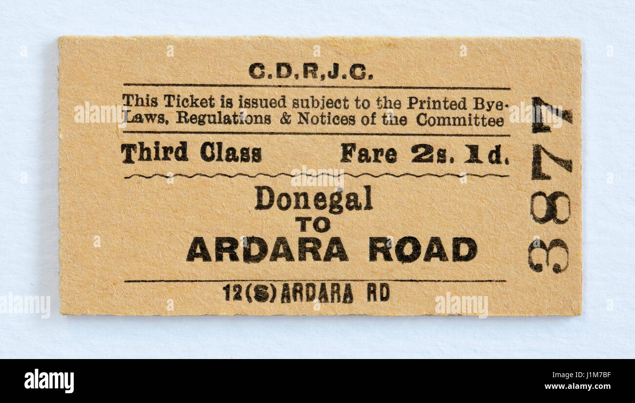 Vintage Irish CDRJC Railway Train Ticket Donegal Ardara Road 1960s Stock Photo