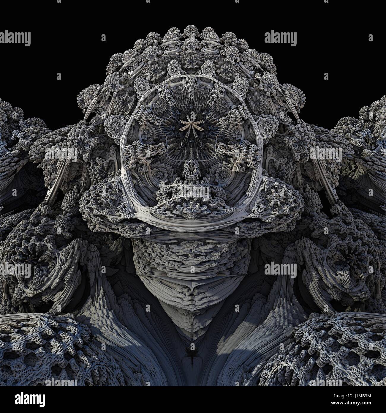 Mandelbulb fractal close-up. Computer-generated image of a three-dimensional analogue derived form a Mandelbrot Set using spherical coordinates. Stock Photo