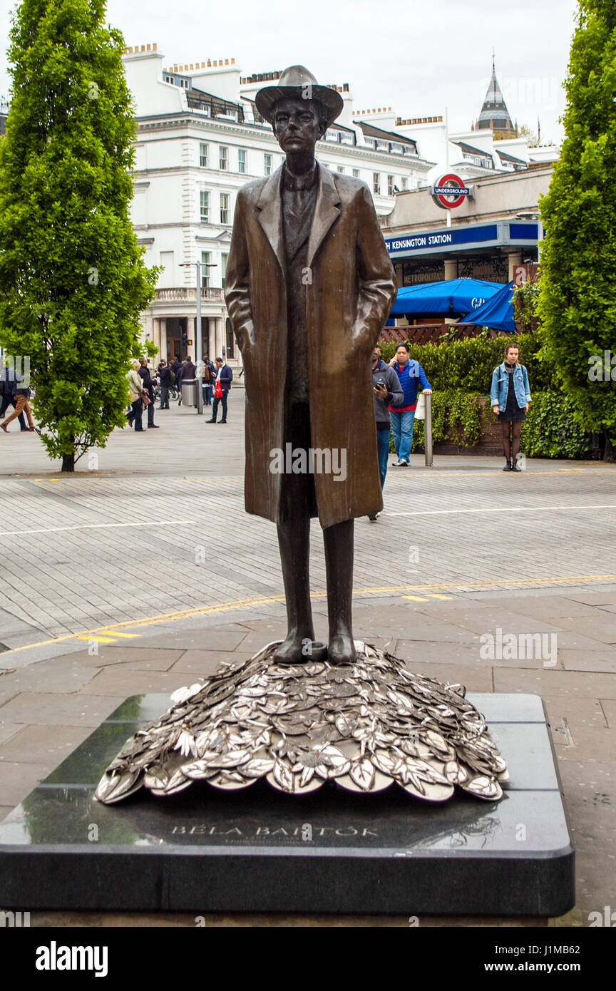 London, UK, 21/04/2017 Bela Bartok, 20th century Hungarian composer and pianist, statue in South Kensington. Stock Photo