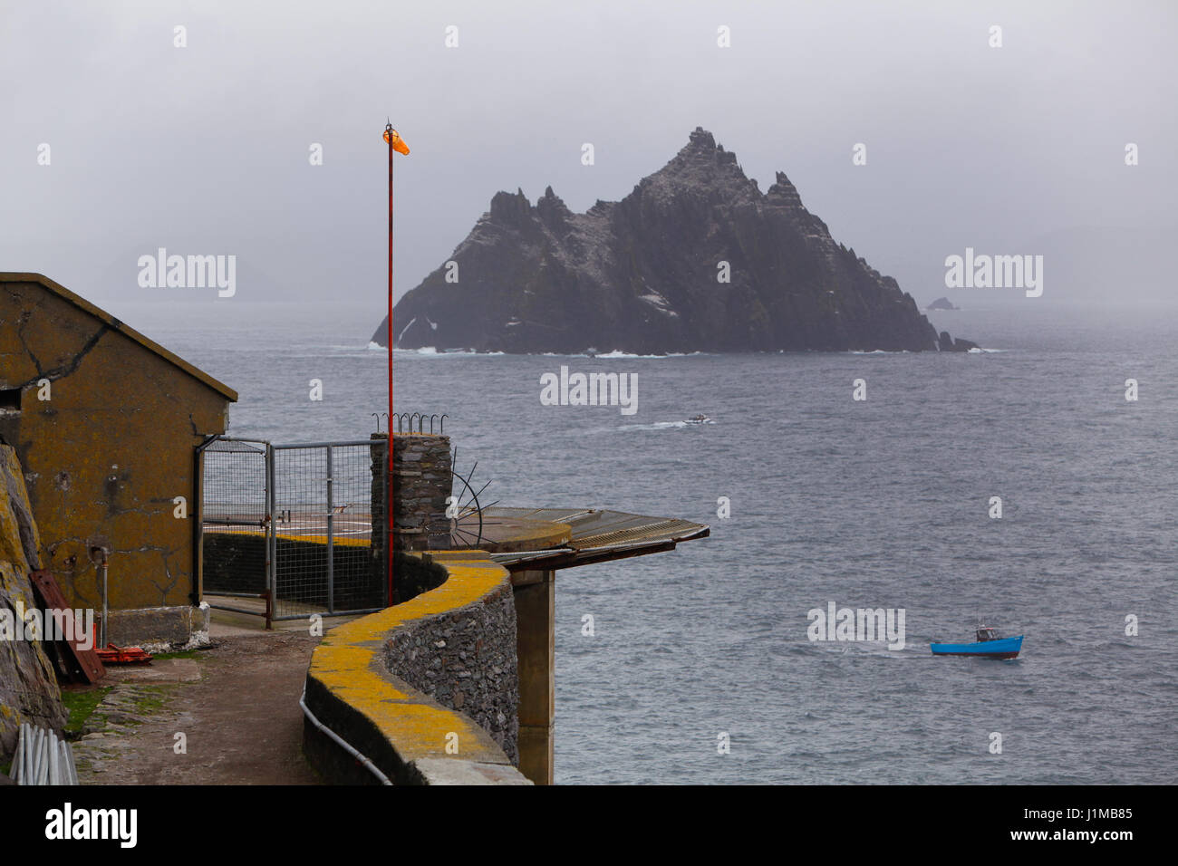 The Helicopter pad on Skellig Michael to deliver supplies and in emergencies. Stock Photo