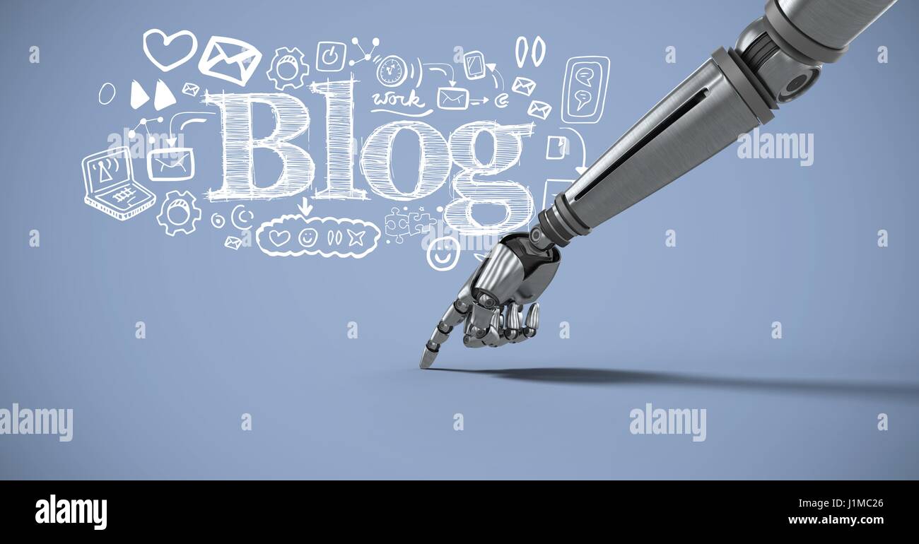 Digital composite of Android hand pointing with blog drawings graphics ...