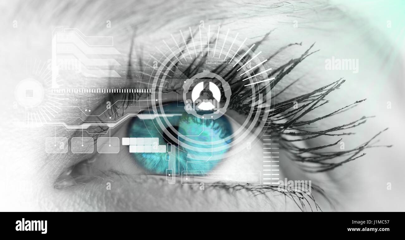 Digital composite of Close-up of eye with interface Stock Photo - Alamy
