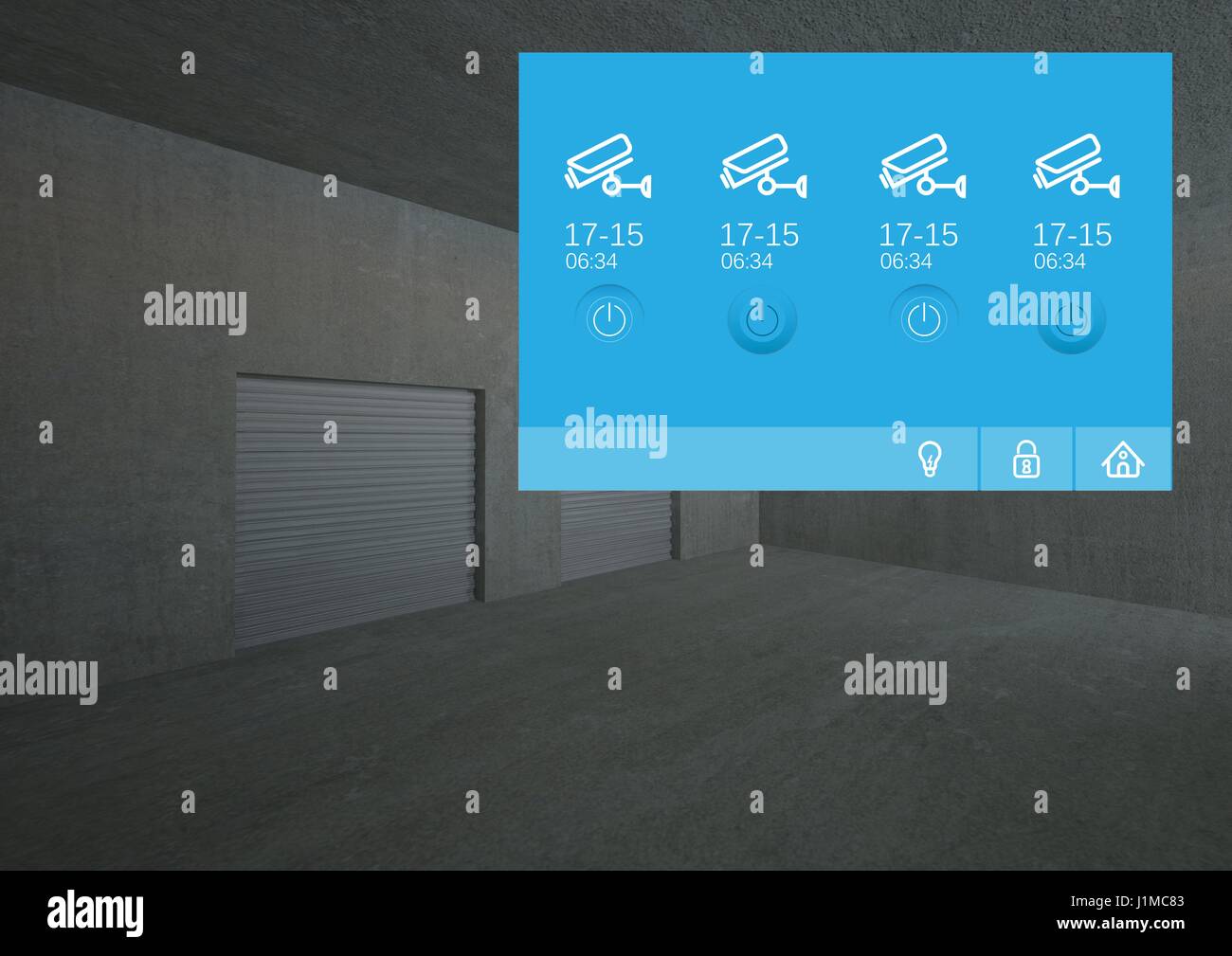 Digital composite of Security camera garage App Interface Stock Photo