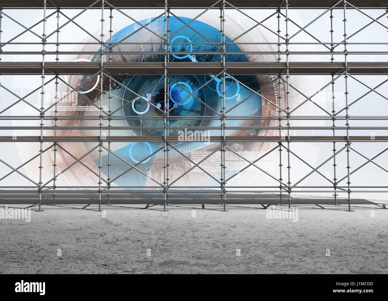 Digital composite of Eye technology interface with 3D Scaffolding Stock ...