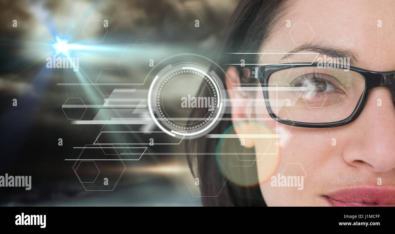 Digital composite of Businesswoman with eye interface Stock Photo - Alamy