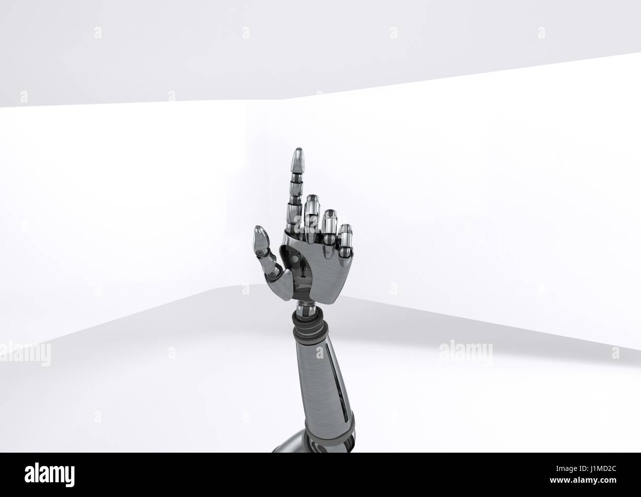 Digital composite of Android Robot hand pointing with bright background ...