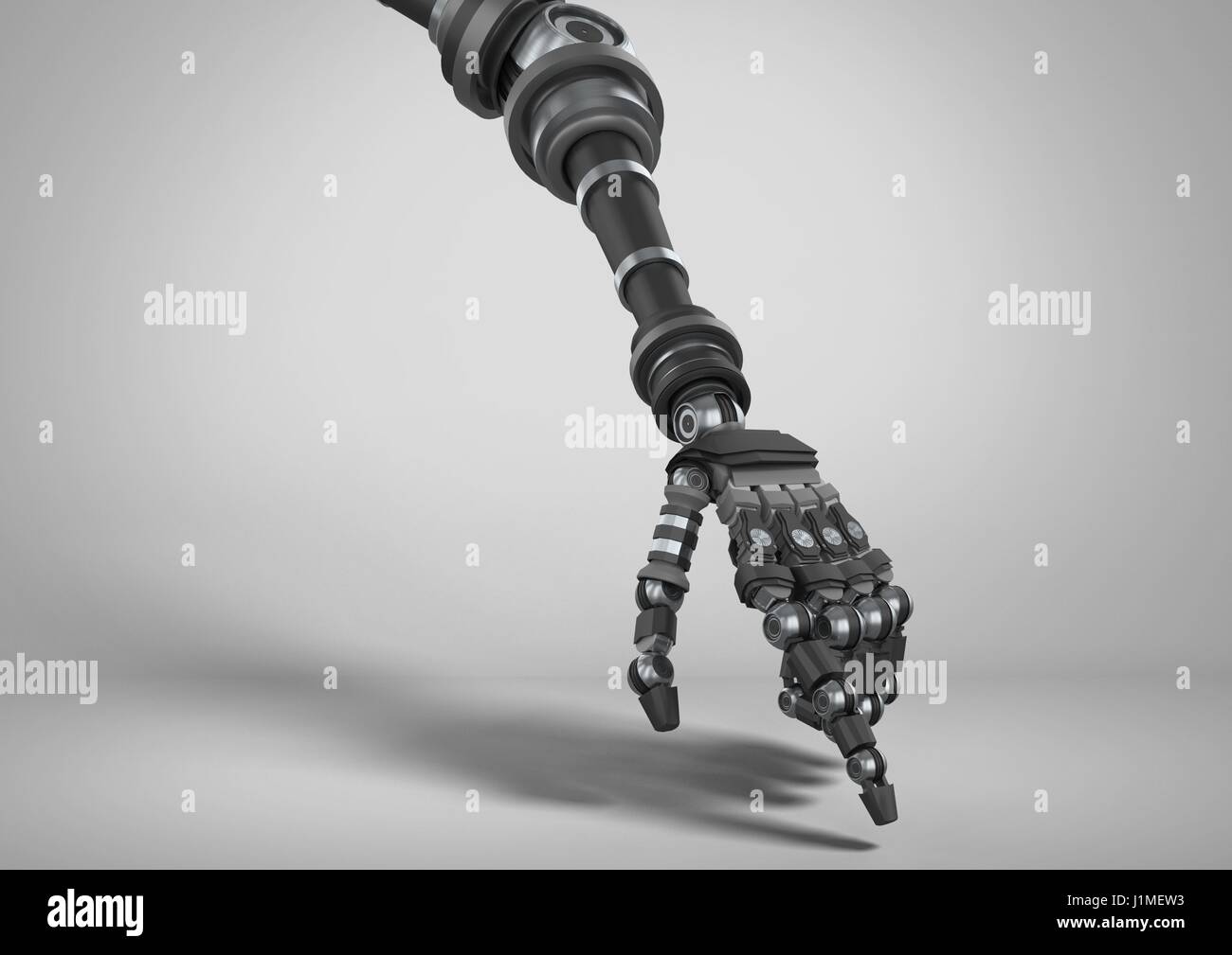 Digital composite of Android Robot hand pointing with grey background ...