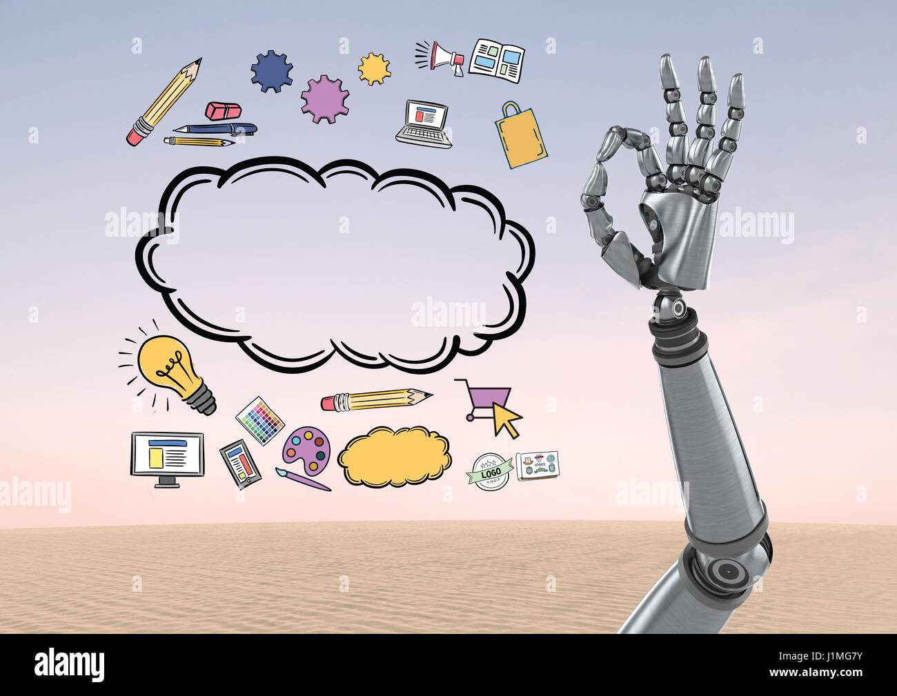 Digital composite of Android hand gesture OK with drawings graphics ...