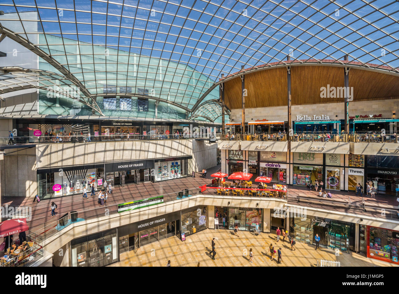 United Kingdom, South West England, Bristol, Cabot Circus Shopping Centre with enormous glas-panelled roof Stock Photo