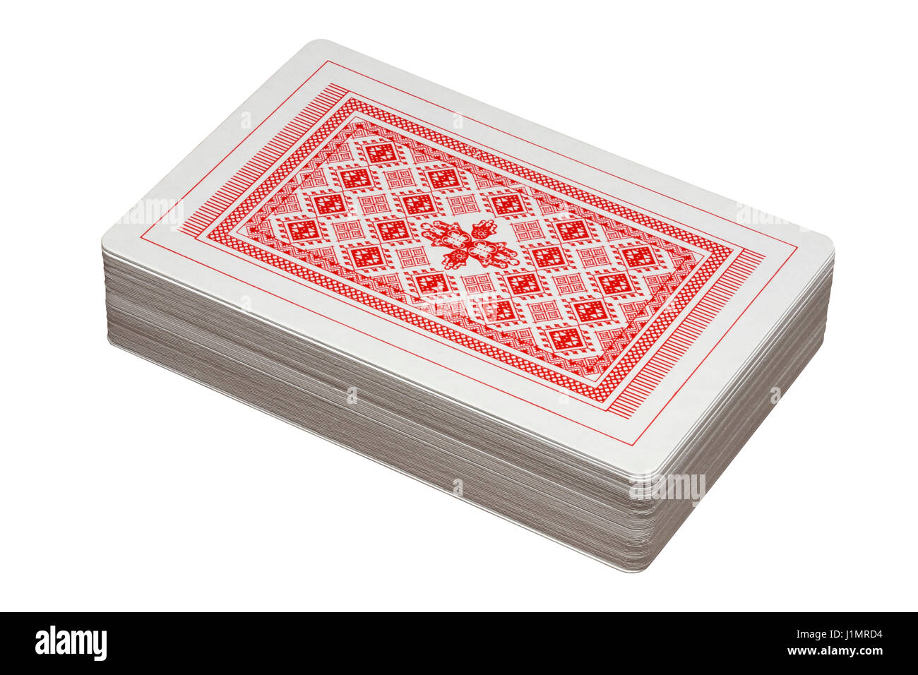 A deck of red playing cards back isolated on a white background Stock Photo