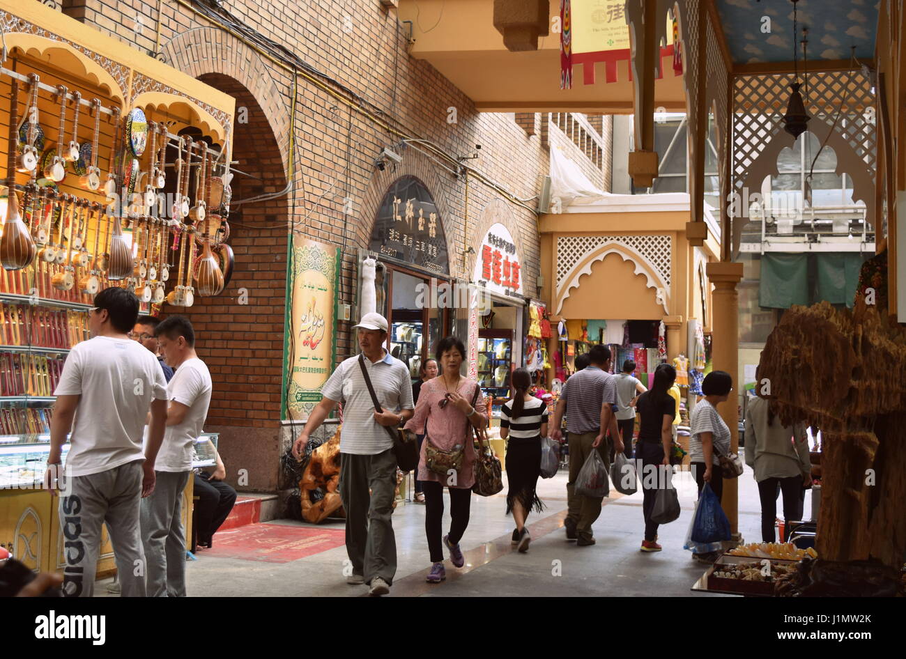 Islamic architecture and alleys of Muslim bazar market of Urumqi, Xinjiang, China Stock Photo