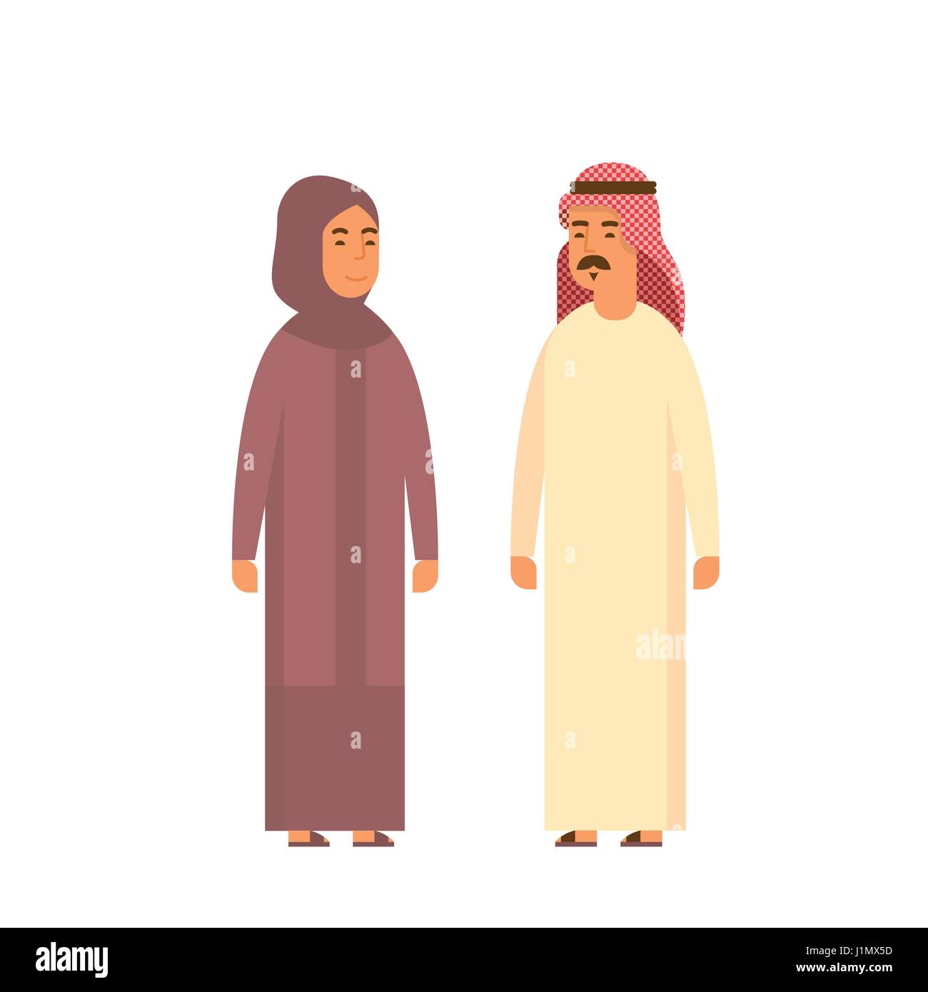 Muslim Couple People Talking Business Man and Woman Traditional Clothes Arabic Stock Vector