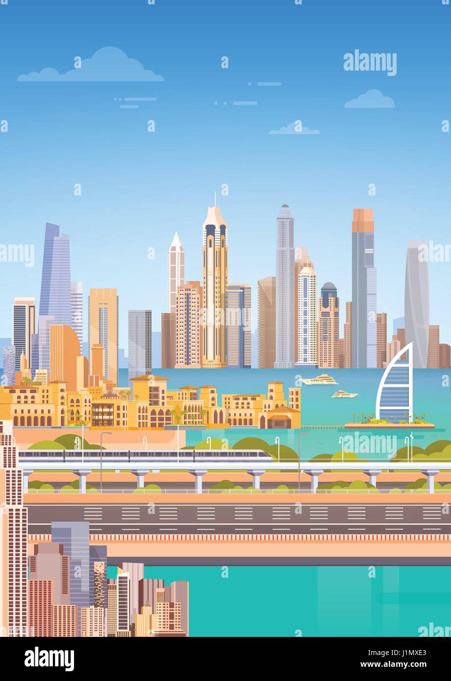 Subway Over City Skyscraper View Cityscape Background Skyline Stock ...