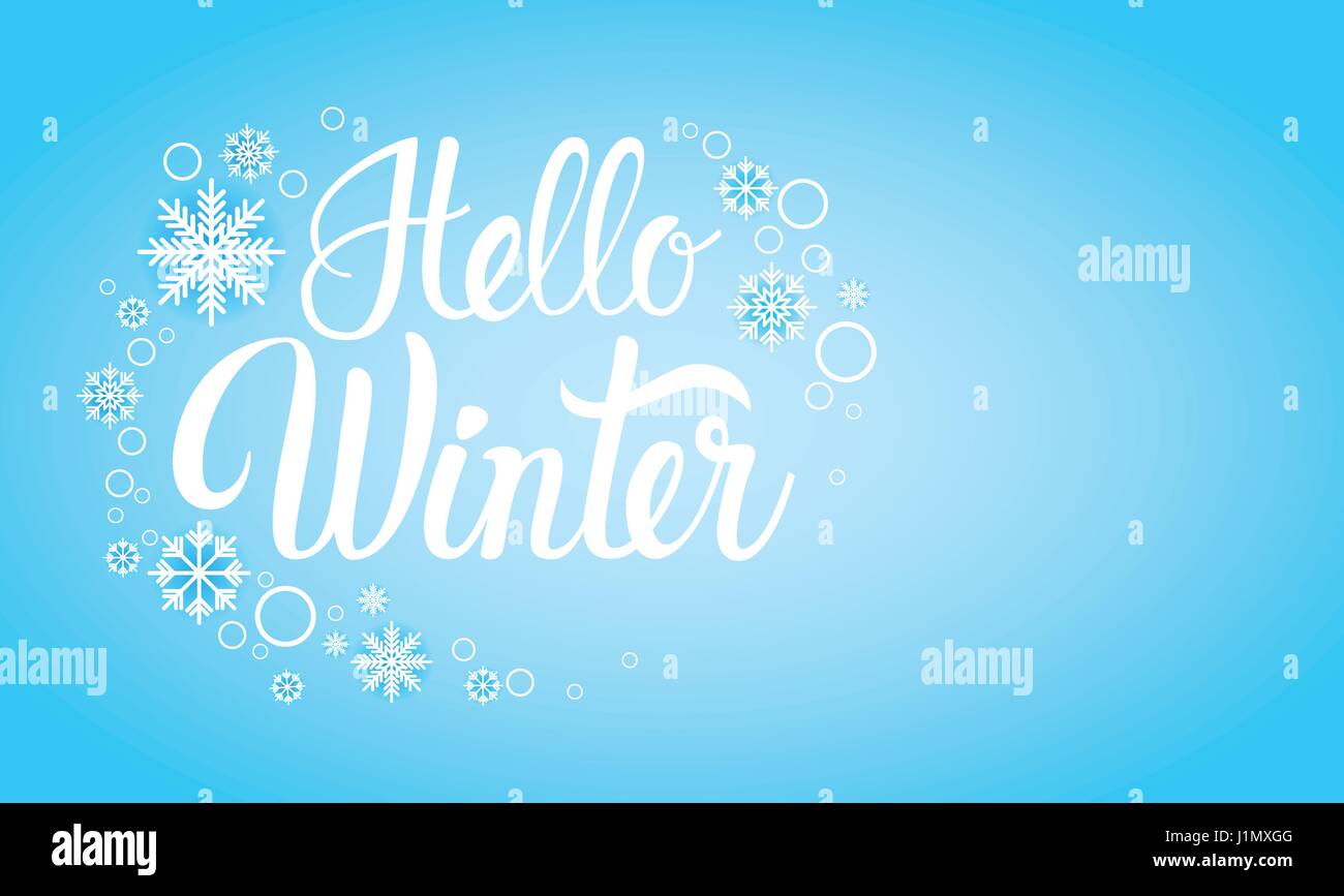 Hello Winter Season Text Banner Abstract Blue Background Stock Vector ...