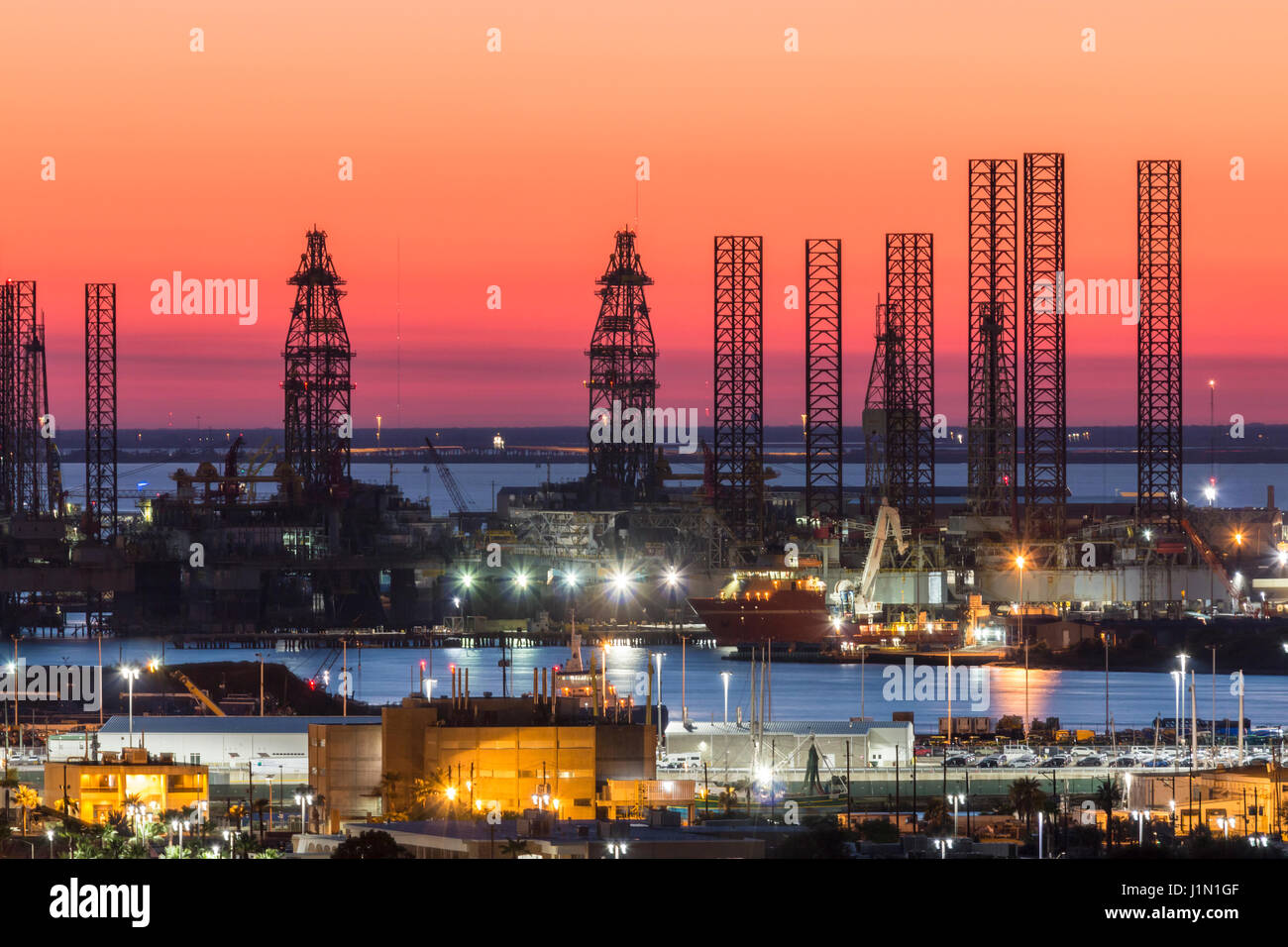 Galveston at night viewed from East Beach Stock Photo Alamy