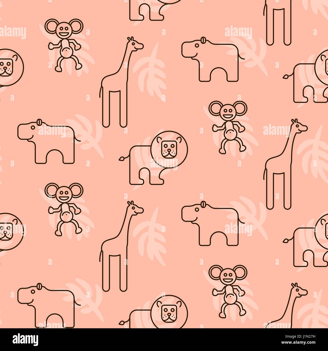 Safari animals kid seamless pattern vector. Stock Vector