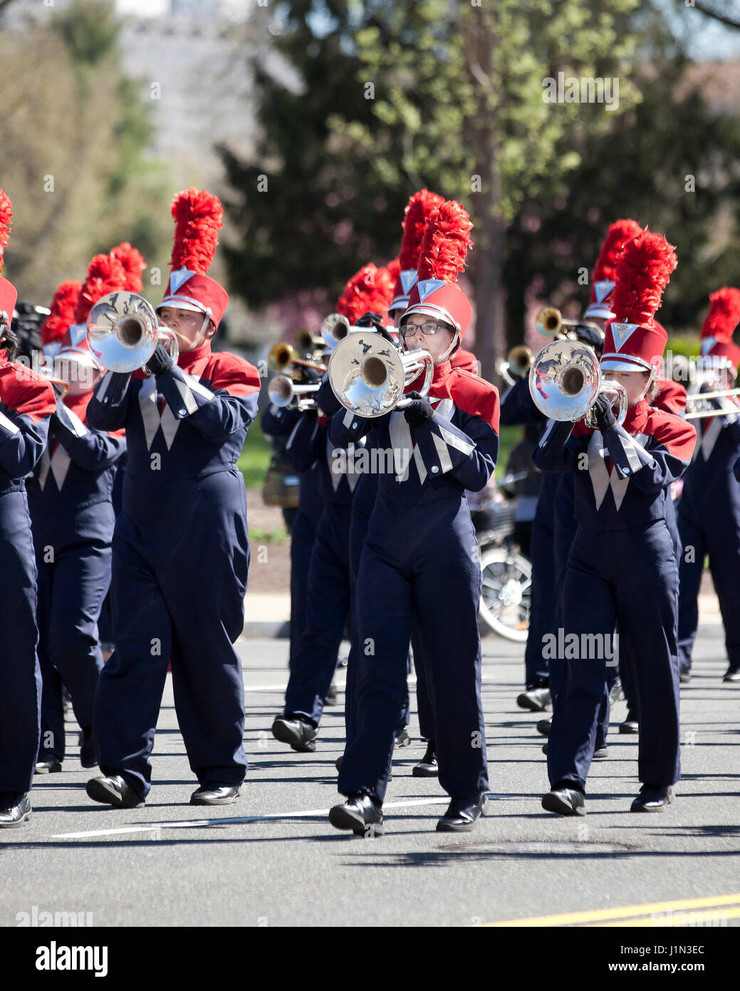 High school marching band trumpet players USA Stock Photo Alamy