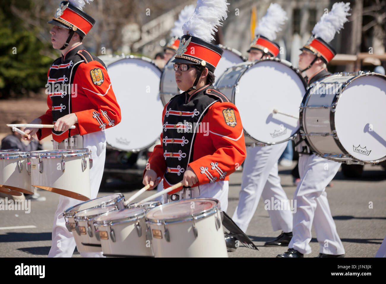 High school marching band tenor drummer - USA Stock Photo
