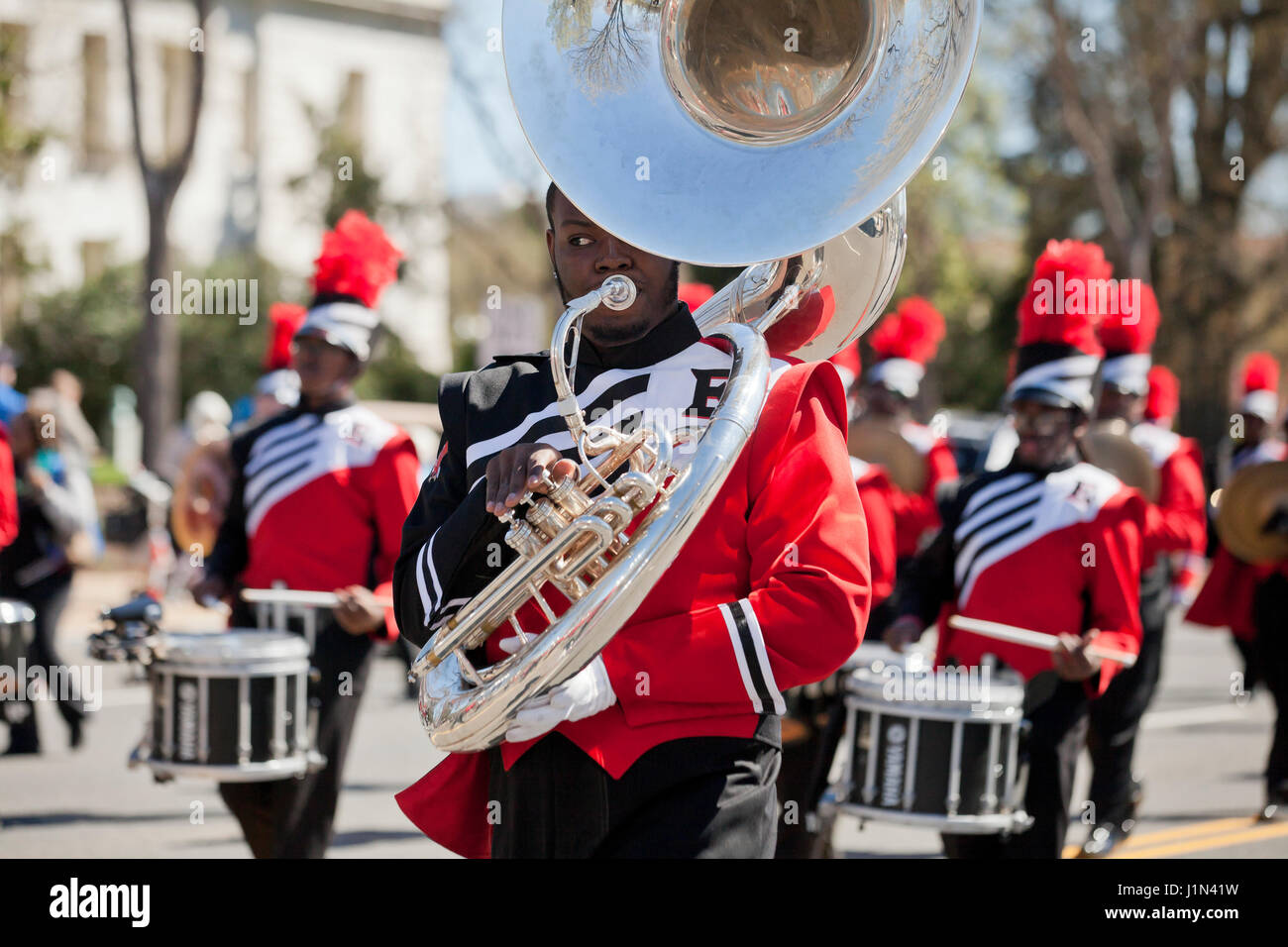 High school marching band sousaphone player USA Stock Photo Alamy
