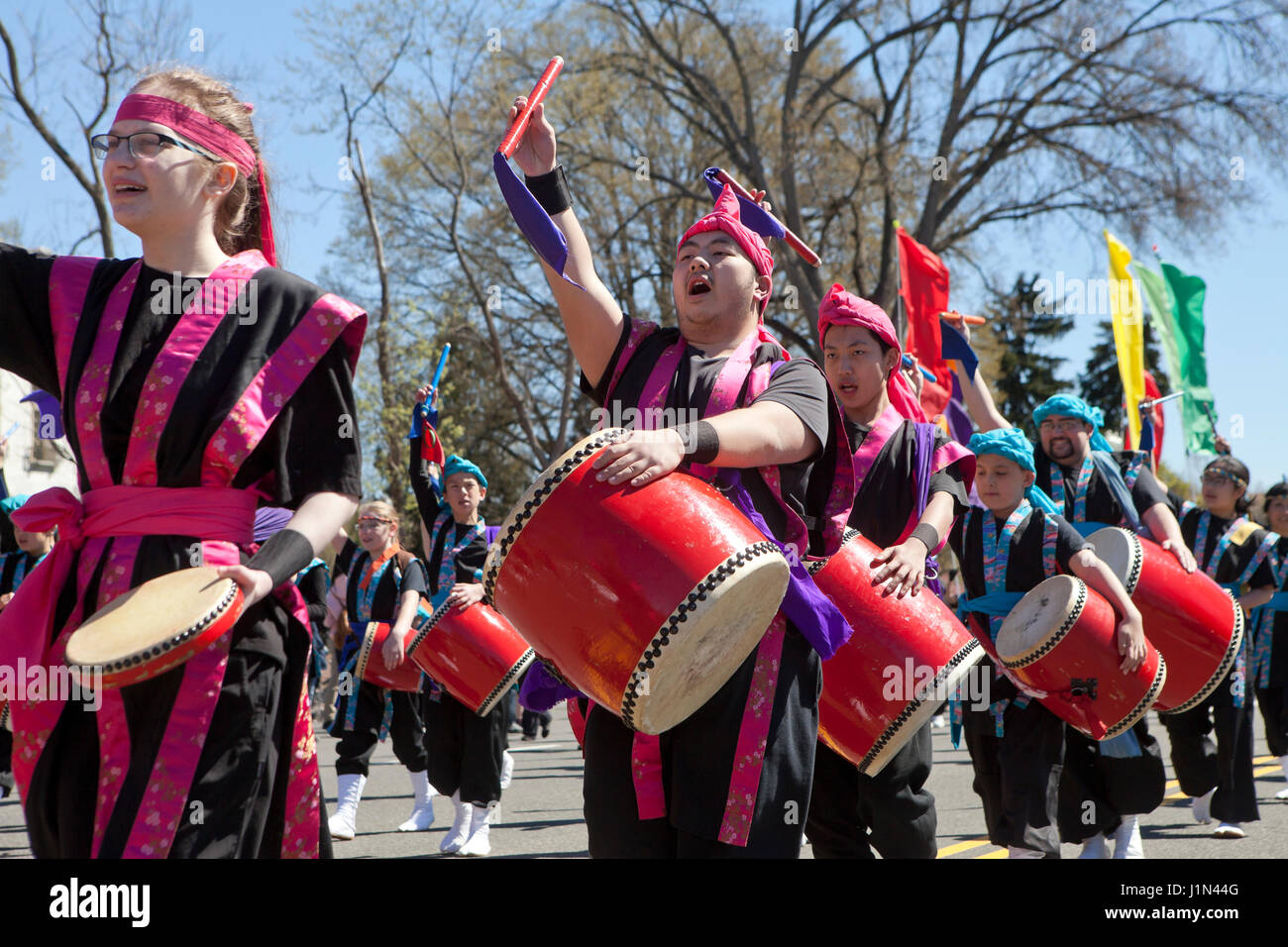 Taiko drummers in parade - National Cherry blossom festival Washington, DC USA Stock Photo