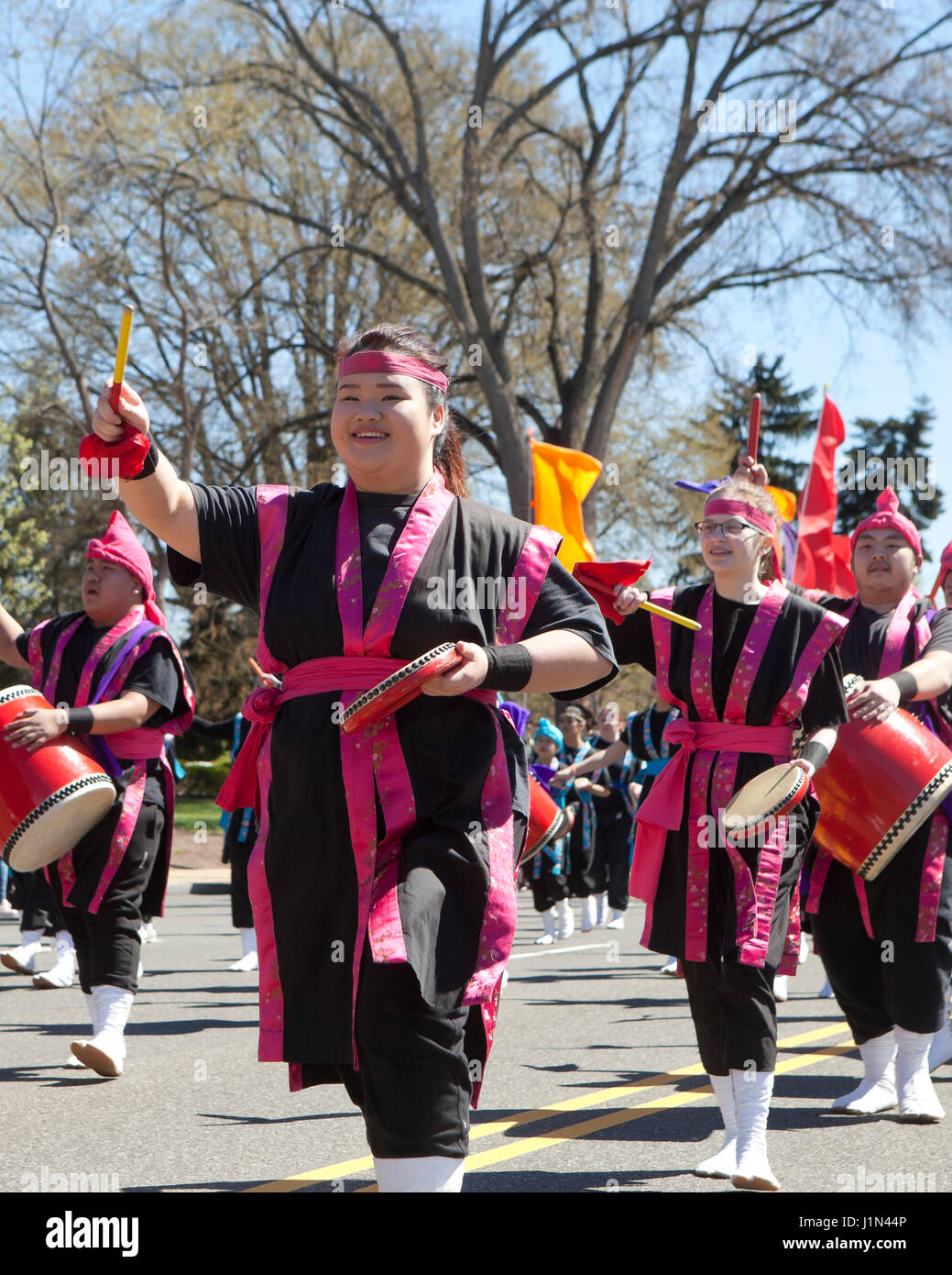 Taiko drummers in parade - National Cherry blossom festival Washington, DC USA Stock Photo