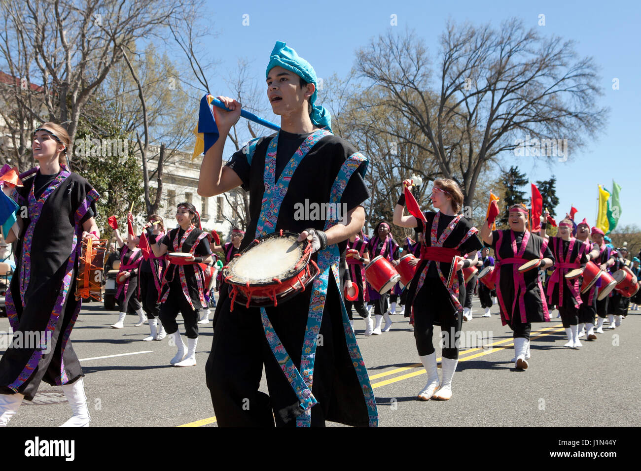 Taiko drummers in parade - National Cherry blossom festival Washington, DC USA Stock Photo